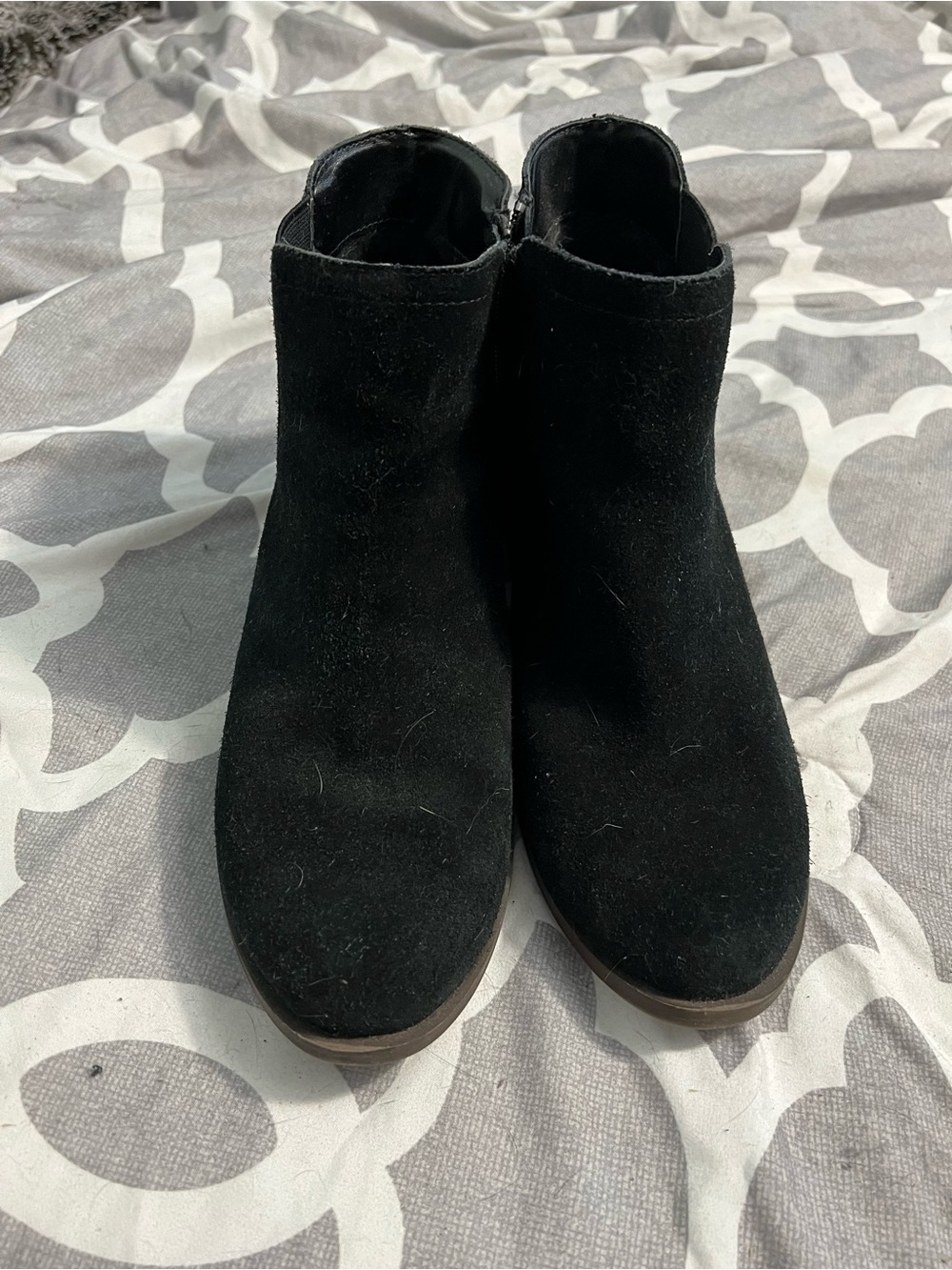 Kensie Black Suede Ankle Booties with Low Heel